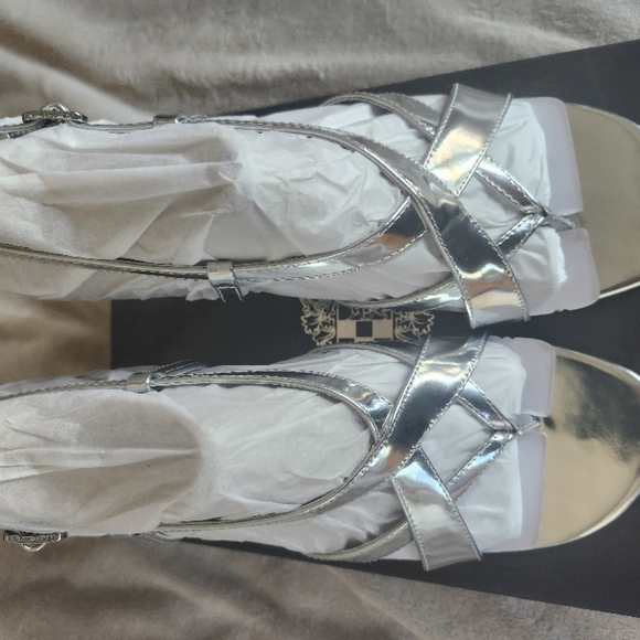 Vince Camuto Silver Strappy Heels - Picture 2 of 6